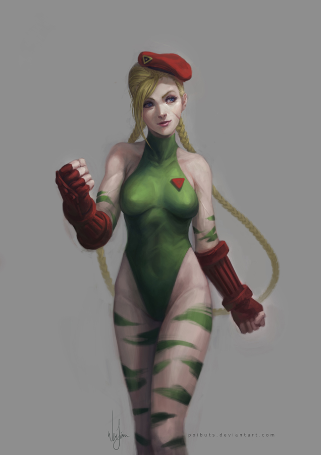 beret blonde_hair blue_eyes braid cammy_white camouflage fingerless_gloves gloves hat leotard long_hair scar street_fighter thong_leotard twin_braids wen_juinn