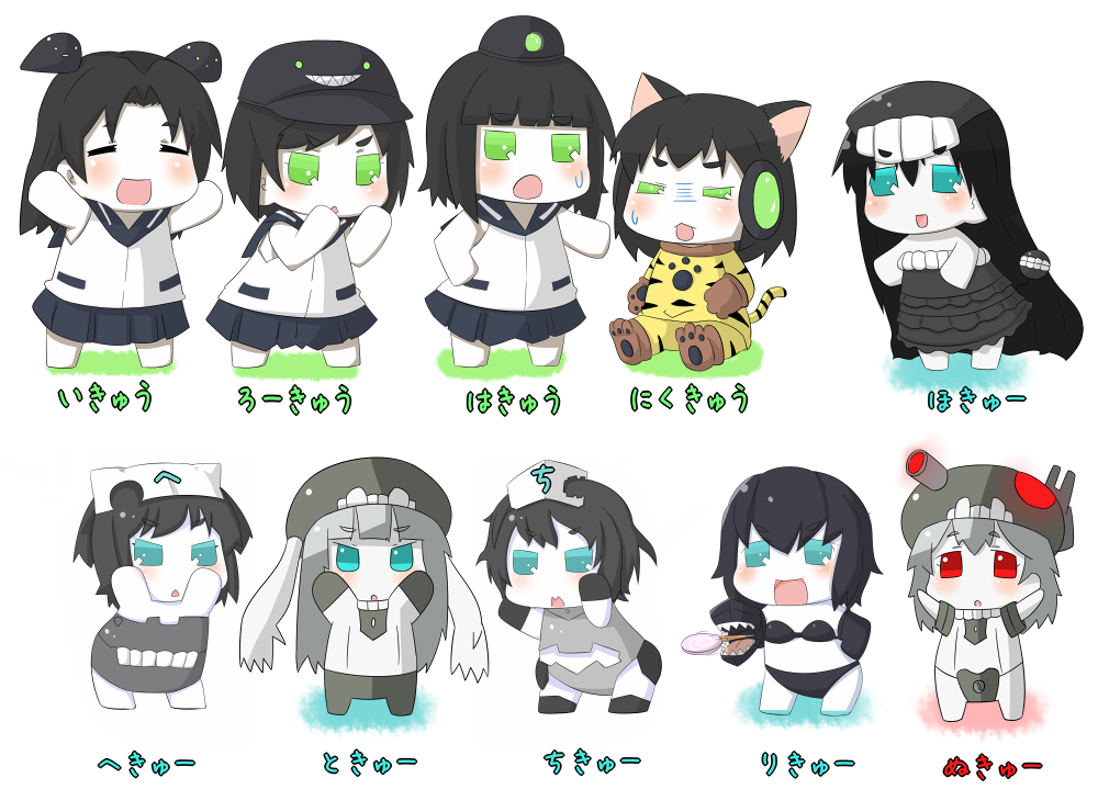 chi-class_torpedo_cruiser chibi ha-class_destroyer he-class_light_cruiser ho-class_light_cruiser i-class_destroyer kantai_collection multiple_girls ni-class_destroyer nu-class_light_aircraft_carrier puchimasu! ri-class_heavy_cruiser ro-class_destroyer shinkaisei-kan to-class_light_cruiser translation_request yuureidoushi_(yuurei6214)