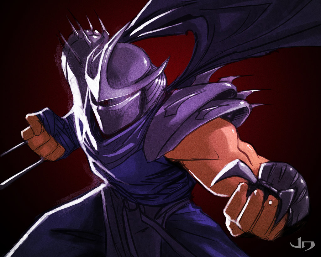 1boy cape claw_(weapon) face_mask helmet jeff_diolata mask muscle ninja pauldrons shredder solo spikes teenage_mutant_ninja_turtles