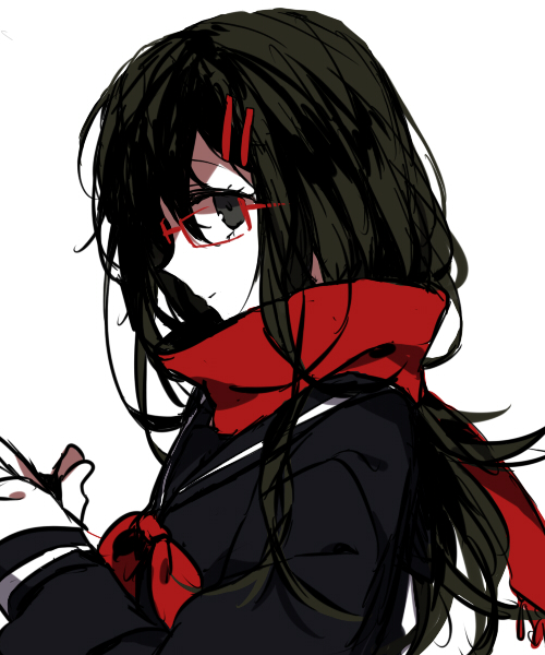 1girl black_hair glasses hair_ornament hairclip kagerou_project scarf school_uniform serafuku solo tateyama_ayano wonoco0916