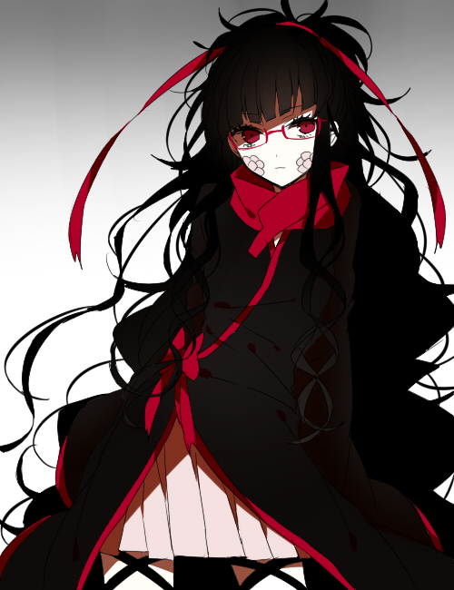 1girl azami_(kagerou_project) glasses kagerou_project long_hair red_eyes ribbon scales solo very_long_hair wonoco0916