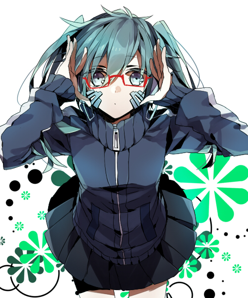 1girl blue_eyes blue_hair ene_(kagerou_project) glasses headphones kagerou_project skirt solo twintails wonoco0916