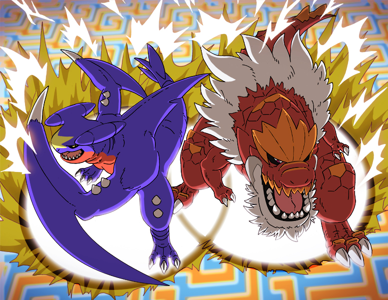 dragon fangs gadoran garchomp nintendo pocket_monsters pocket_wizard pokemon shark tail wings yellow_eyes