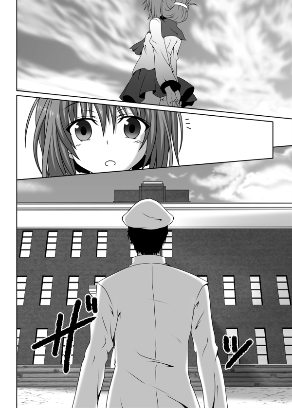 1boy 1girl admiral_(kantai_collection) comic folded_ponytail haru-yua hat inazuma_(kantai_collection) kantai_collection monochrome naval_uniform personification school_uniform serafuku