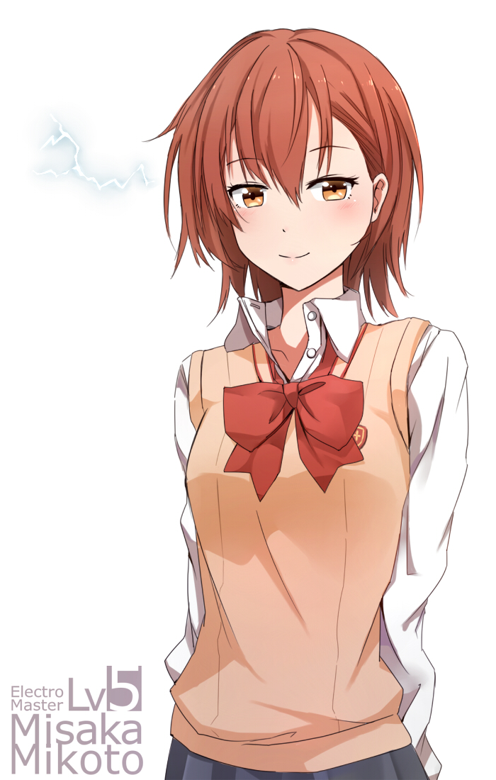 1girl brown_eyes brown_hair ido_(teketeke) misaka_mikoto school_uniform short_hair standing to_aru_kagaku_no_railgun to_aru_majutsu_no_index