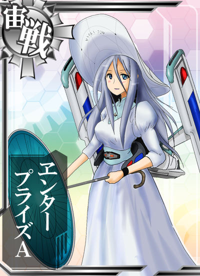 1girl blue_eyes blue_hair character_name dress hat kantai_collection long_hair personification solo star_trek sun_hat translated umbrella uss_enterprise_ncc-1701-a yukky_snow