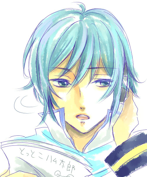 1boy ataru_(7noise) blue_eyes blue_hair expressionless headphones kaito male open_mouth solo vocaloid
