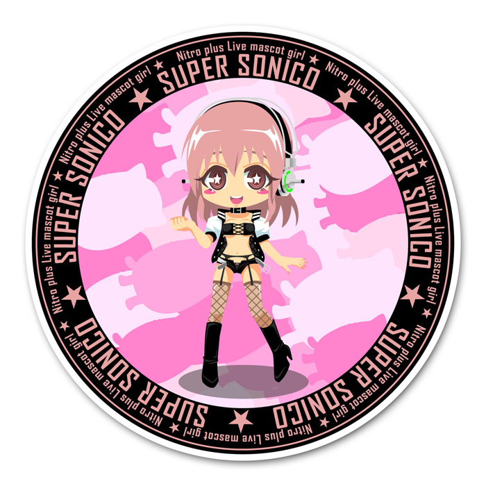 1girl badge blush breasts cleavage english headphones ichi/mine large_breasts long_hair looking_at_viewer nitroplus open_mouth pink_eyes pink_hair smile solo star star-shaped_pupils super_sonico symbol-shaped_pupils