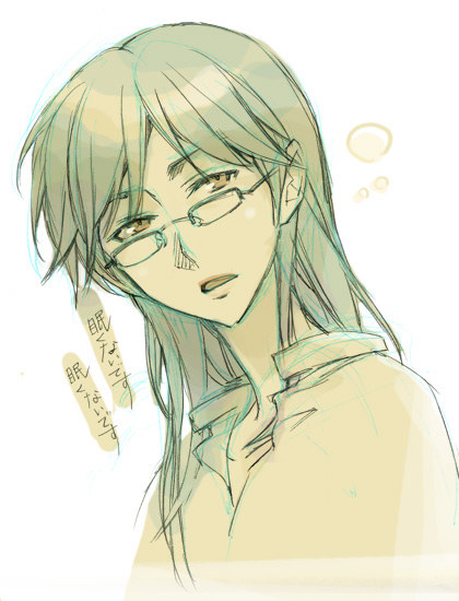 1girl bespectacled expressionless glasses idolmaster juu_(juuzi) kisaragi_chihaya long_hair shirt sketch solo