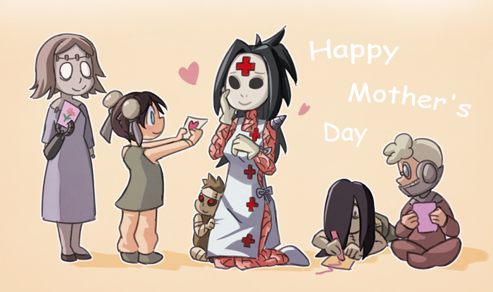 character_request child child_drawing double_bun hair_over_one_eye heart hospital_gown ileum_(skullgirls) mask mother's_day skullgirls vincent_(hiyakuen)