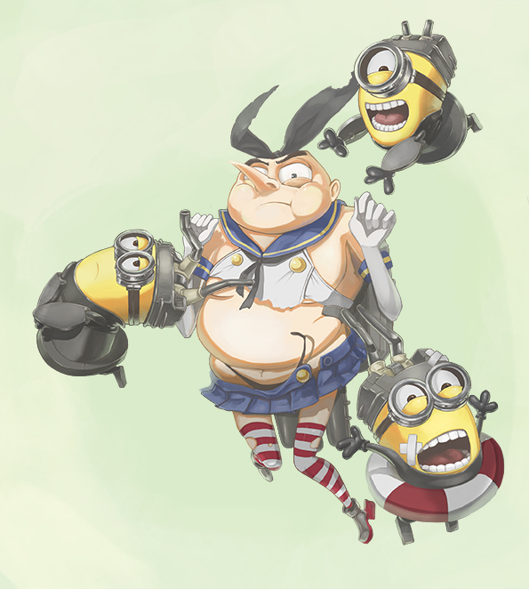 1boy black_panties despicable_me elbow_gloves gloves goggles gru_(despicable_me) hair_ornament hairband innertube kantai_collection looking_at_viewer minion_(despicable_me) navel panties parody pleated_skirt ran_yu rensouhou-chan rensouhou-chan_(cosplay) shimakaze_(kantai_collection) shimakaze_(kantai_collection)_(cosplay) skirt striped striped_legwear thigh-highs torn_clothes torn_thighhighs underwear wardrobe_malfunction white_gloves zettai_ryouiki