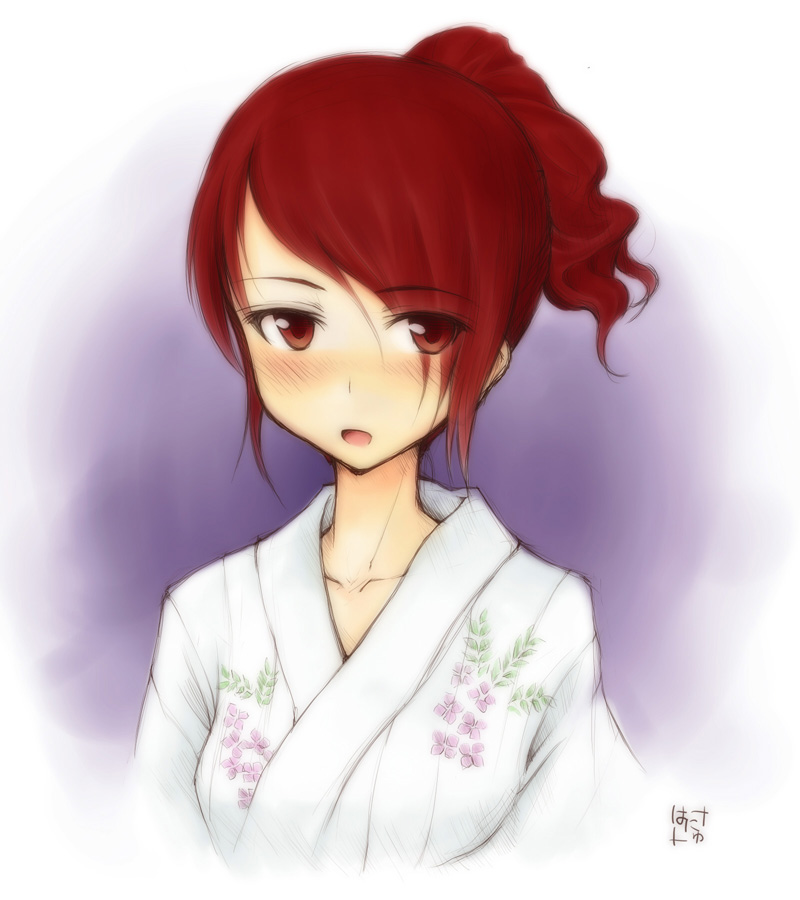 bust hanyu japanese_clothes kimono kirijou_mitsuru persona persona_3 ponytail red_eyes red_hair redhead solo