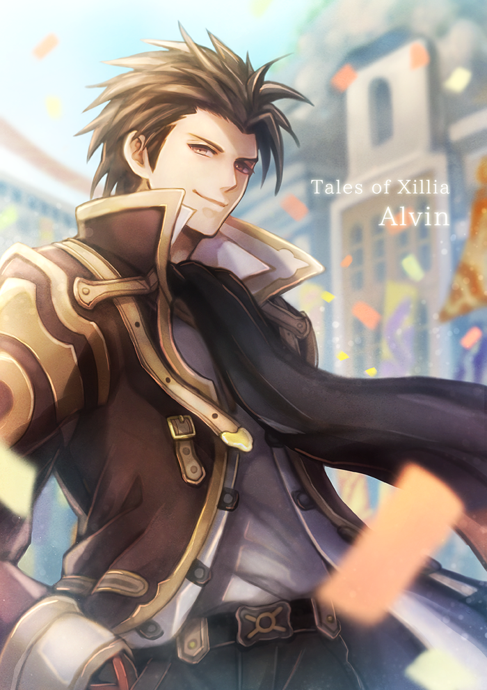 1boy alvin_(tales) belt brown_eyes brown_hair character_name chiko_(d04099) coat copyright_name cravat male smile solo tales_of_(series) tales_of_xillia