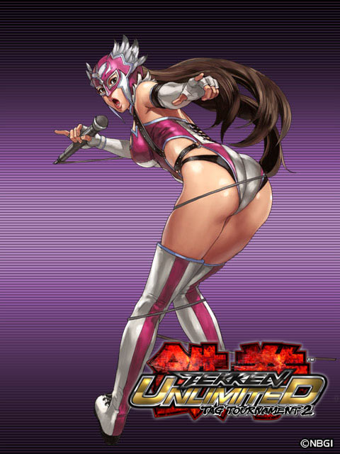 1girl alternate_costume ass bare_shoulders black_panties boots breasts brown_eyes brown_hair cable elbow_gloves elbow_pads entangled fingerless_gloves gloves jaycee julia_chang leotard long_hair microphone namco panties pinky_out pointing solo tekken tekken_3 tekken_4 tekken_5_(dark_resurrection) tekken_7 tekken_tag_tournament_2 thigh-highs thigh_boots underwear wrestling_outfit yamashita_shun'ya