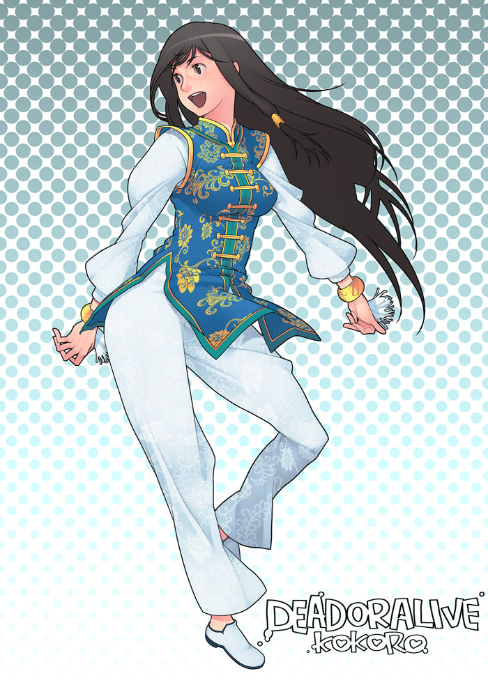 china_dress chinadress chinese_clothes dead_or_alive g-room_honten happy kokoro_(doa) long_hair open_mouth shoes solo