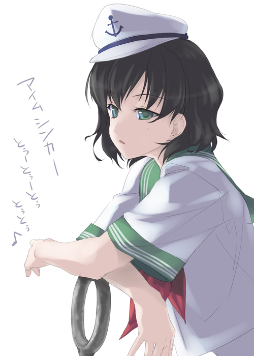 black_hair green_eyes hat murasa_minamitsu rokuwata_tomoe sailor sailor_hat sailor_suit short_hair solo touhou