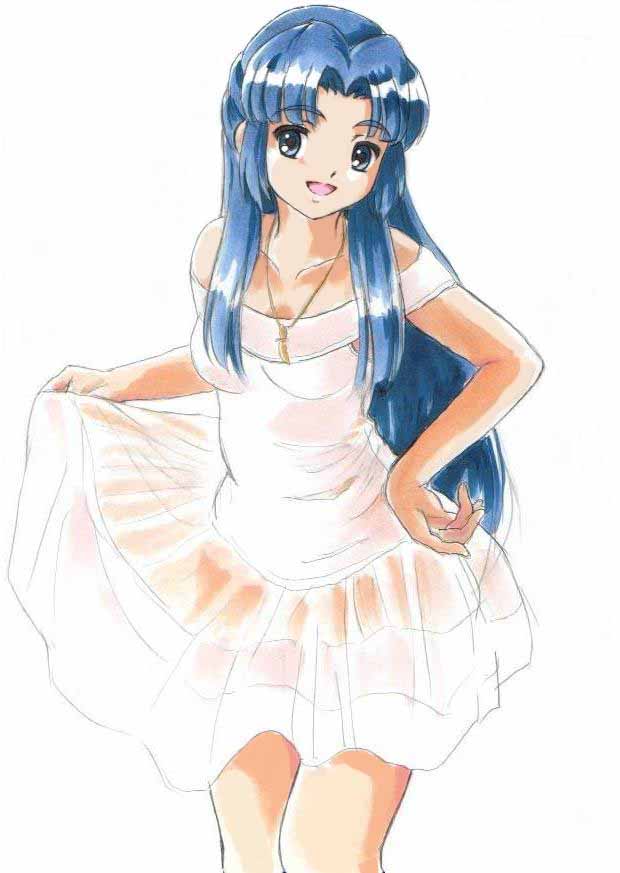 asakura_ryouko blue_eyes blue_hair dress fujita_(speedlimit) jpeg_artifacts long_hair suzumiya_haruhi_no_yuuutsu