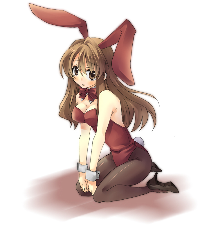 asahina_mikuru bad_id brown_eyes brown_hair bunny_ears bunnysuit kneeling long_hair pantyhose rabbit_ears solo suzumiya_haruhi_no_yuuutsu yuzuhi