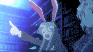 animated animated_gif book bunny_ears gif laughing library lowres parody pointing rabbit_ears reisen_udongein_inaba silent_sinner_in_blue style_parody touhou touhou_anime_project yagokoro_eirin