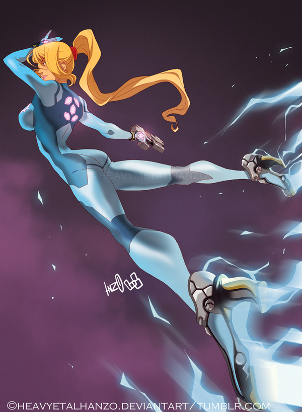 blonde_hair blue_eyes bodysuit gloves gun high_heels long_hair metalhanzo metroid nintendo ponytail rocket_boots samus_aran super_smash_bros. weapon zero_suit