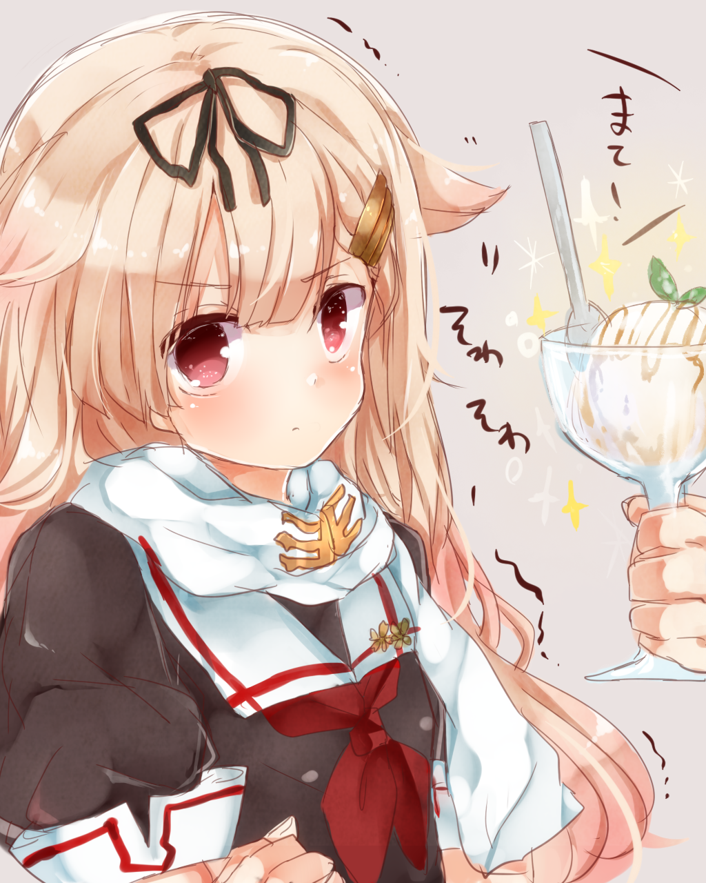 1girl food highres ice_cream kantai_collection kuromitsu_maria rough trembling yuudachi_(kantai_collection)