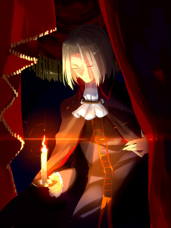 1boy blonde_hair candle cape closed_eyes melty_blood solo tsukihime wallachia yusano