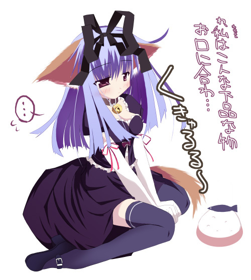 bell black_legwear blue_hair bow cat_ears cat_tail collar dress elbow_gloves fish gloves gothic_lolita lolita_fashion long_hair nekomimi tail thigh_highs thighhighs violet_eyes zettai_ryouiki