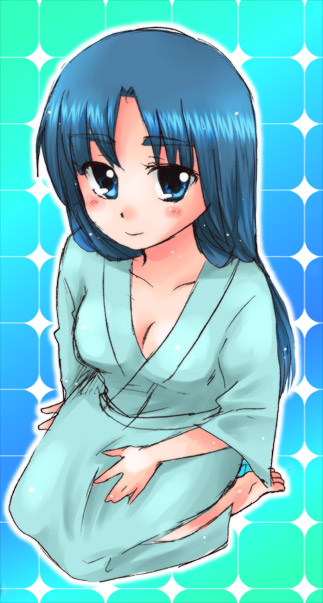 blue_eyes blue_hair eik0 japanese_clothes kimono long_hair suzumiya_haruhi_no_yuuutsu yoshizoe_eiko yukata