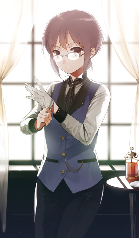 bad_id butler formal glasses nagato_yuki onomaru reverse_trap sasamori_tomoe short_hair silver_hair suzumiya_haruhi_no_yuuutsu