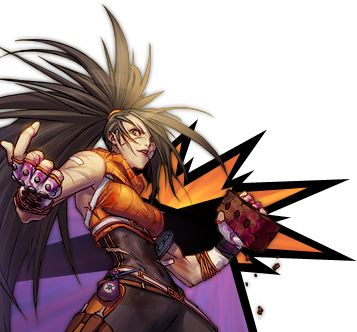 arad_senki bandage brawler_(dungeon_and_fighter) brick brown_hair dungeon_and_fighter dungeon_fighter_online fighter_(dungeon_and_fighter) gloves high_collar jumpsuit knife long_hair lowres poison_queen_(dungeon_and_fighter) ponytail scar solo streetfighter_(dungeon_and_fighter) wild_hair
