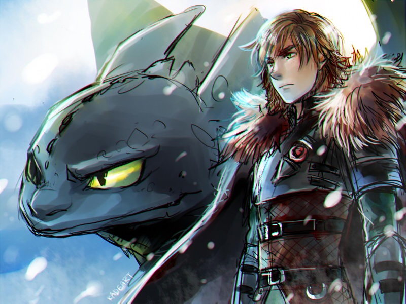 belt brown_hair dragon green_eyes hiccup_horrendous_haddock_iii how_to_train_your_dragon k@de short_hair toothless