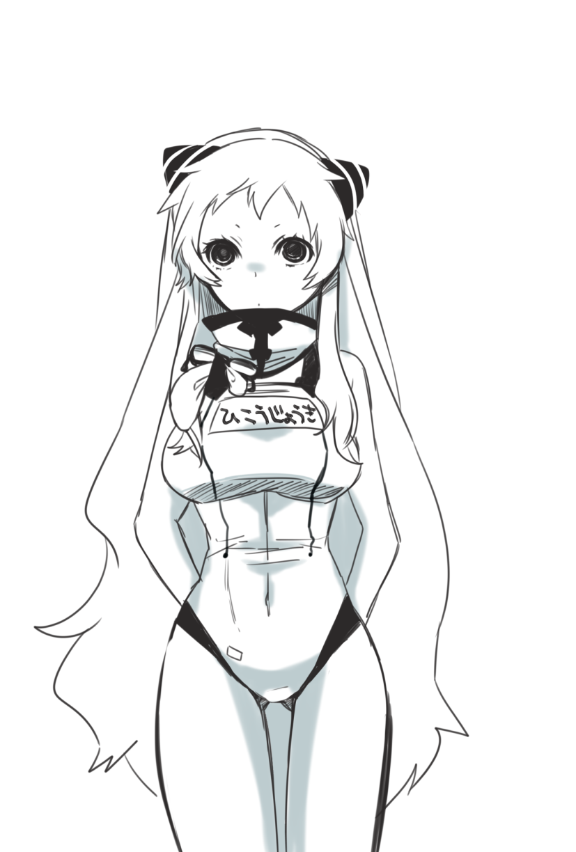 airfield_hime highres kantai_collection long_hair rathke school_swimsuit sketch solo swimsuit white_hair