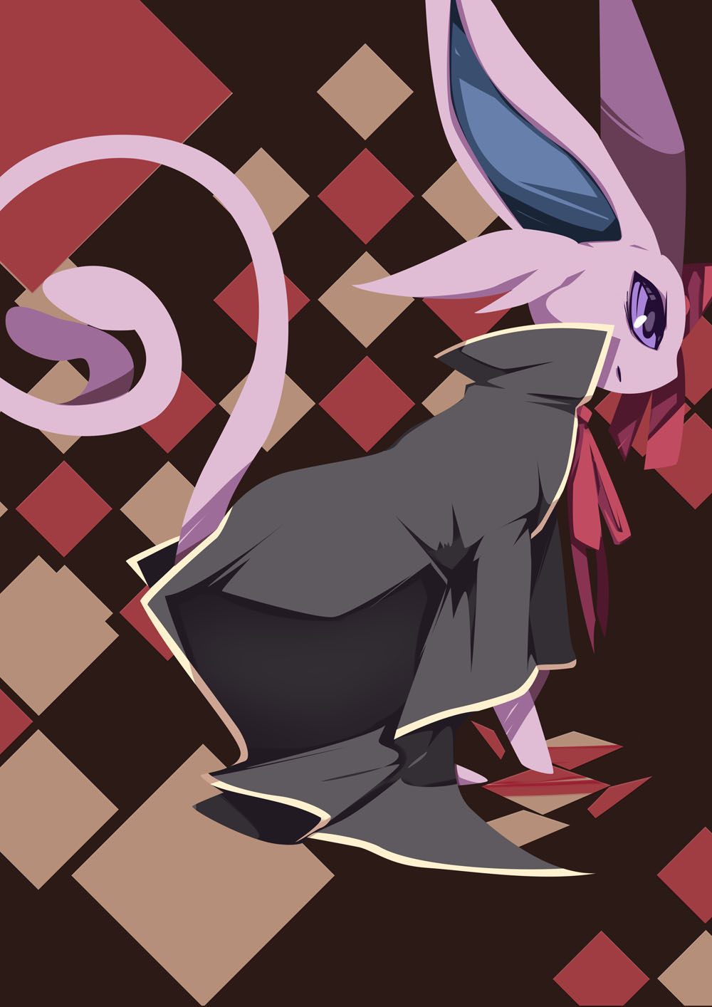 bb_(fate/extra_ccc) cape crossover espeon fate/extra_ccc fate_(series) fusion hair_ribbon highres long_hair msg01 no_humans pokemon pokemon_(creature) purple_hair ribbon solo very_long_hair violet_eyes