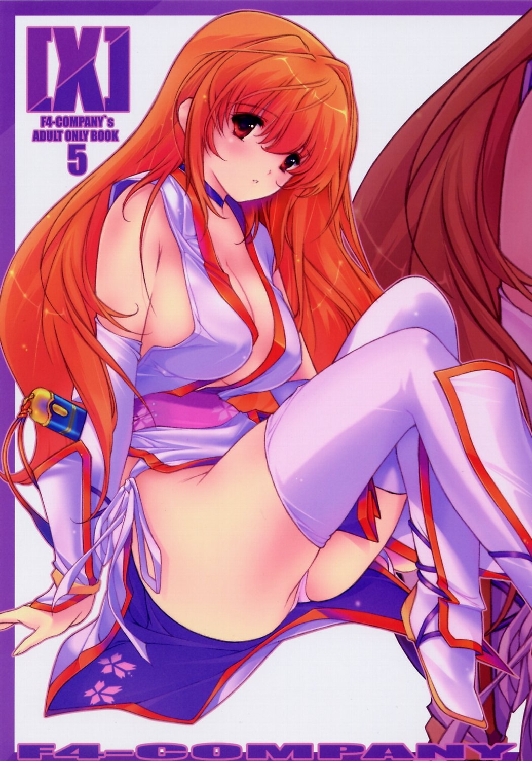 1girl breasts brown_eyes cleavage dead_or_alive highres kasumi_(doa) long_hair looking_at_viewer ninja onigirikun orange_hair simple_background solo sword tecmo weapon