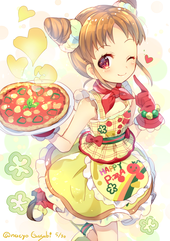 aikatsu! asakura_otome blush cake dress hair_buns orange_eyes orange_hair short_hair tongue