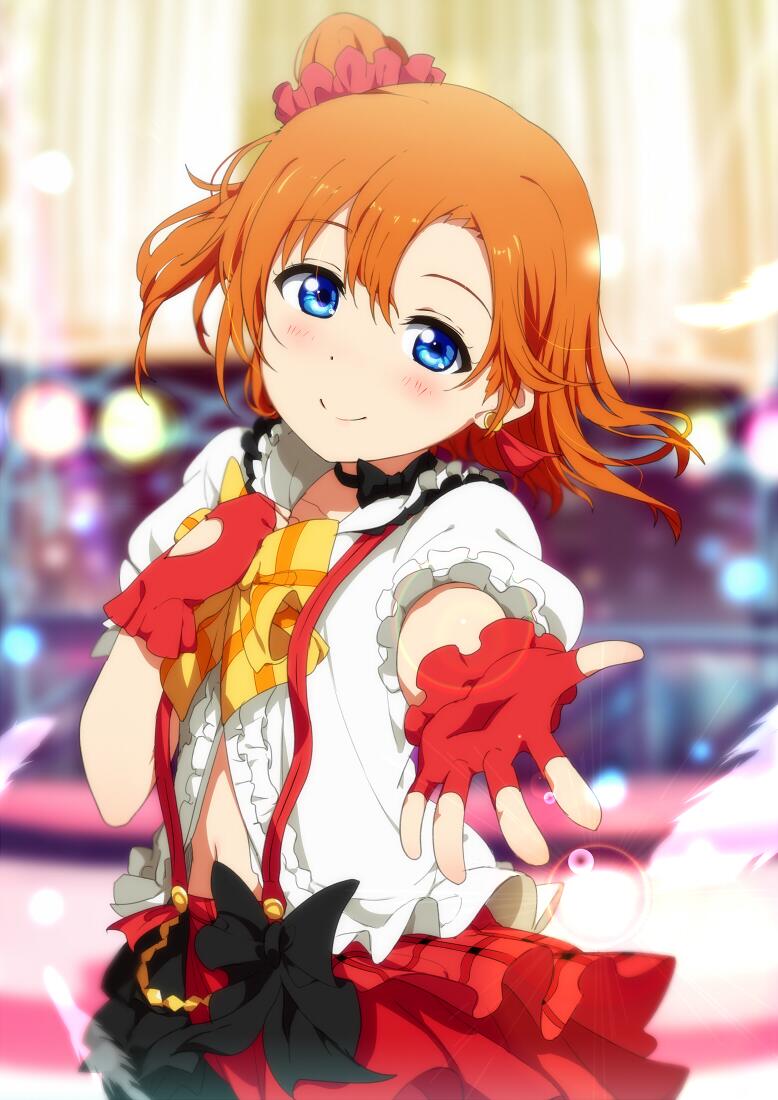 blue_eyes choker dress fingerless_gloves gloves kousaka_honoka love_live!_school_idol_project orange_hair ribbon short_hair side_ponytail smile
