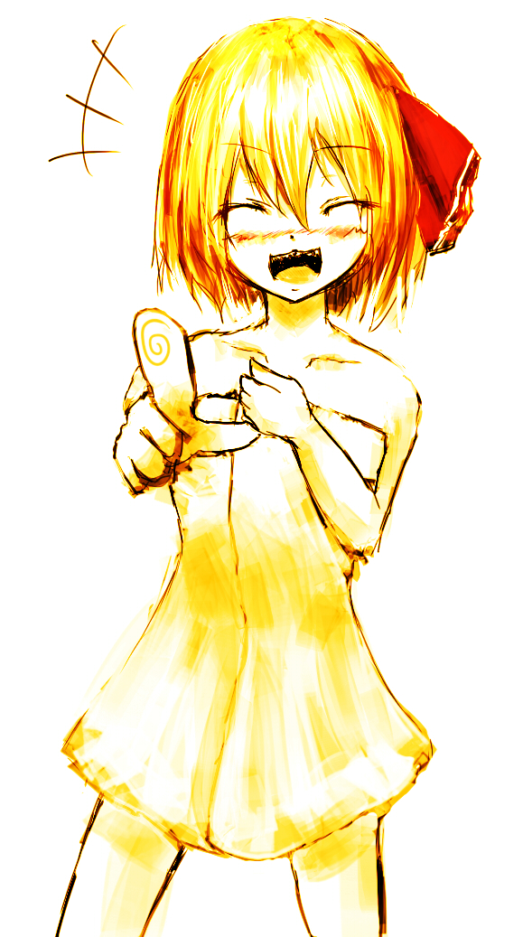 bad_id face hands laughing naked_towel pointing rumia touhou towel