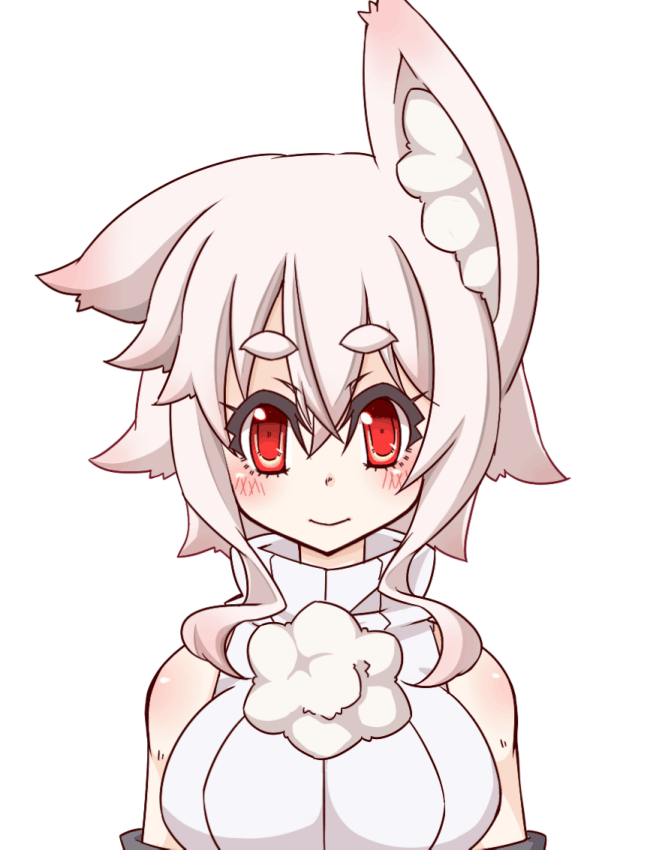 1girl animal_ears bare_shoulders blush breasts detached_sleeves inubashiri_momiji kuro-ekaki large_breasts looking_at_viewer pom_pom_(clothes) red_eyes short_hair silver_hair simple_background solo touhou white_background wolf_ears