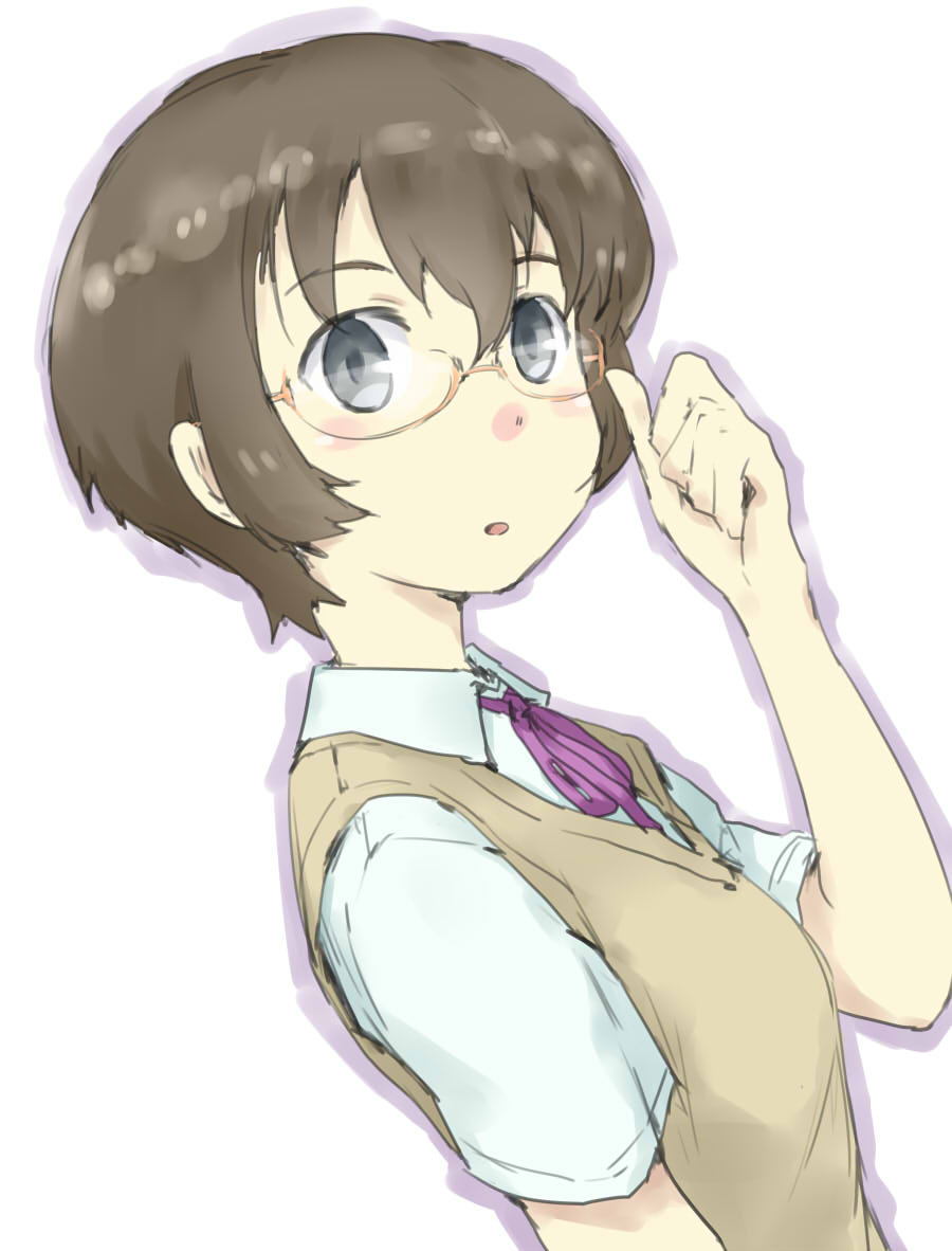 1girl brown_hair gedou_(ge_ge_gedou) glasses grey_eyes ore_no_imouto_ga_konna_ni_kawaii_wake_ga_nai school_uniform short_hair tamura_manami