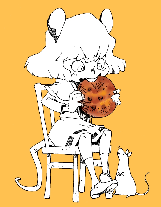 1girl animal_ears chair cookie food mouse mouse_ears nazrin onikobe_rin short_hair sitting tail teeth touhou