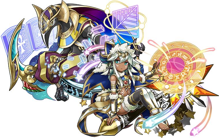 1boy 1girl ankh aqua_eyes barefoot long_hair magic_circle official_art open_mouth panties payot puzzle_&amp;_dragons sopdet_(p&amp;d) star thigh-highs thoth_(p&amp;d) underwear white_panties