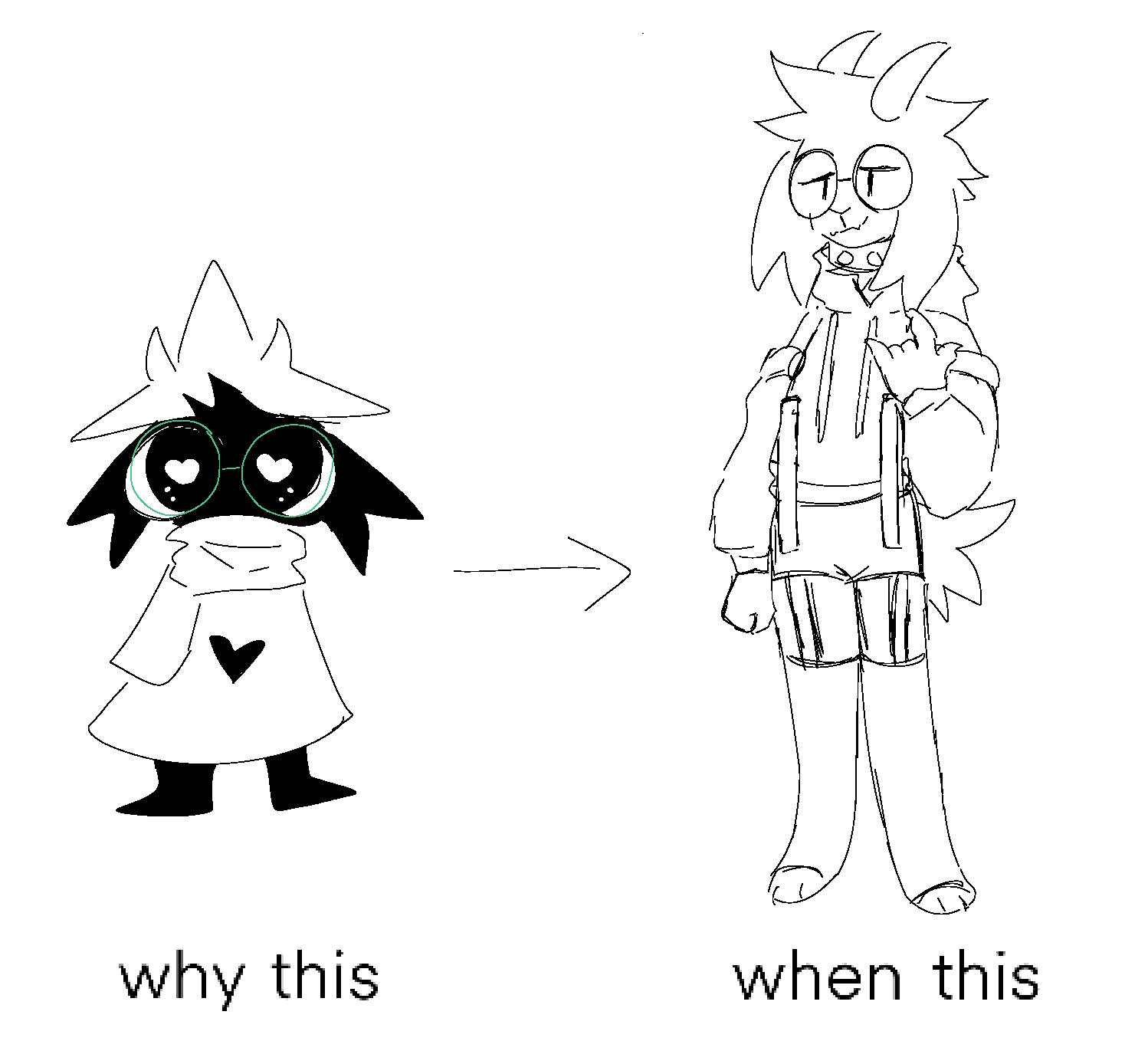 black_fur deltarune english_text furry furry_male garter_straps glasses heart-shaped_pupils hoodie horns kneehighs male male_focus ralsei rambites shorts simple_background sketch spiked_collar text white_background white_fur