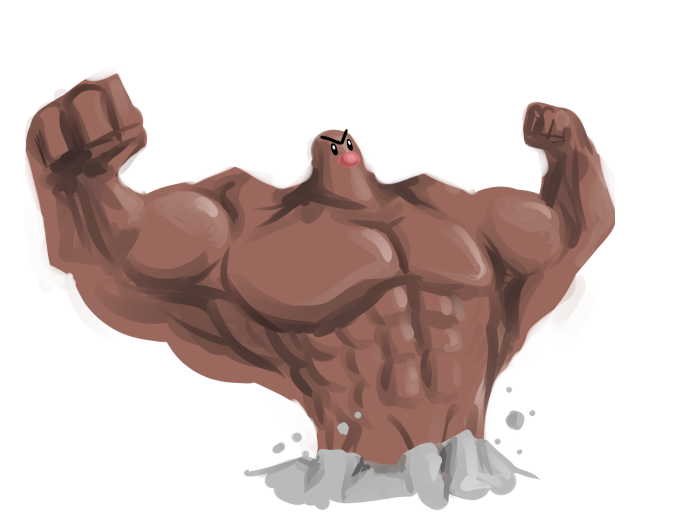 1boy angry dark_skin diglett male manly muscle nintendo no_humans nose personification pokemon simple_background solo white_background