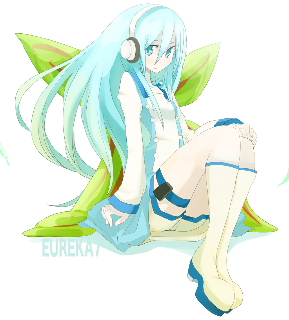 alternate_hairstyle blue_eyes blue_hair boots eureka eureka_7 eureka_seven eureka_seven_(series) headphones legs long_hair solo tansuke thigh-highs thigh_strap wings