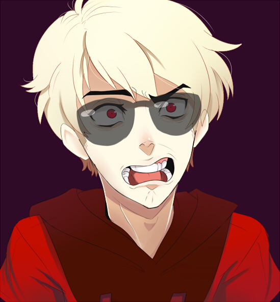 1boy blonde_hair bust dave_strider glasses homestuck hood jin-nyeh open_mouth red_eyes short_hair solo sunglasses surprised
