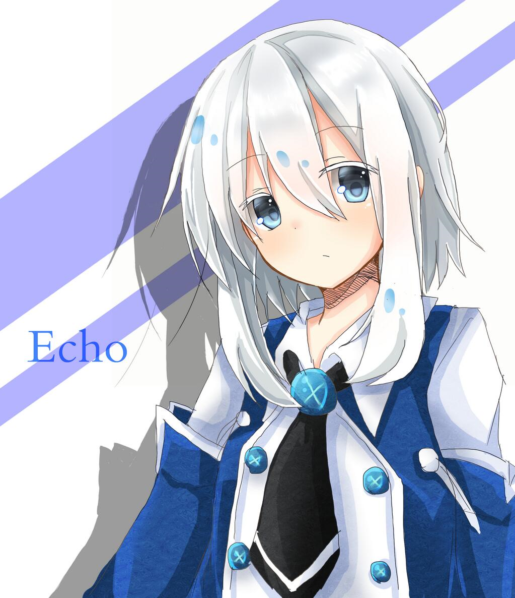 1girl :/ blue_eyes character_name echo looking_at_viewer pandora_hearts short_hair silver_hair sketch yaminekokuro