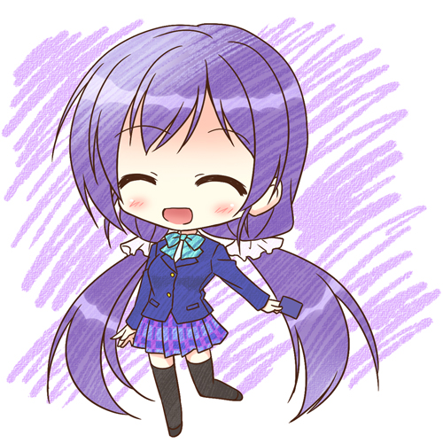 blush card chibi closed_eyes dress endori long_hair love_live!_school_idol_project seifuku toujou_nozomi violet_hair