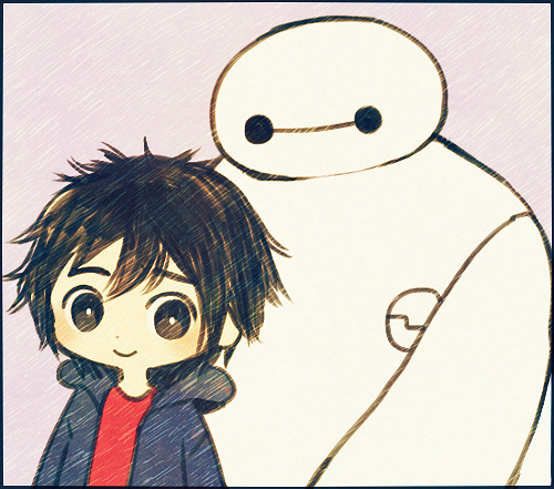 ayu_(mog) baymax big_hero_6 black_border black_eyes black_hair border bust hiro_hamada hoodie jacket lowres male_focus open_clothes open_jacket short_hair smile