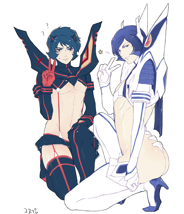 blue_hair cosplay garma_zabi gundam junketsu kamille_bidan kill_la_kill kiryuuin_satsuki kiryuuin_satsuki_(cosplay) matoi_ryuuko matoi_ryuuko_(cosplay) mobile_suit_gundam parody purple_hair revealing_clothes senketsu snj zeta_gundam