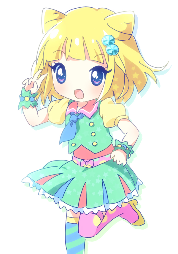 blonde_hair blue_eyes chibi dress happy minami_mireilla puri_para short_hair smile